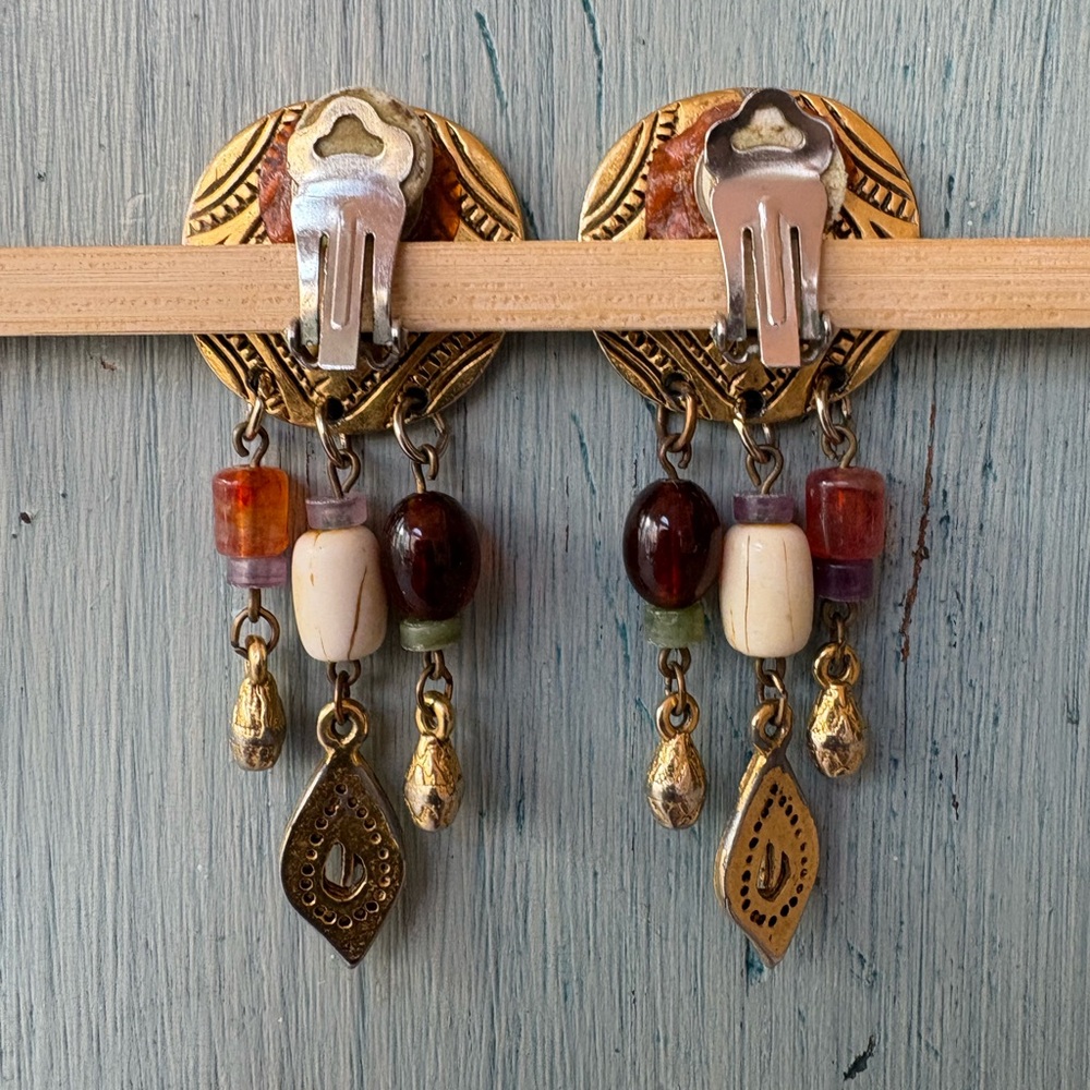 Bohemian Gold Dangle Earrings - Picture 2 of 9